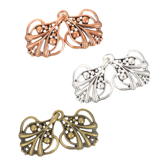 3 Pairs Zinc Alloy Buckle Cloak Clasp Fasteners Sweater Swirl Clip