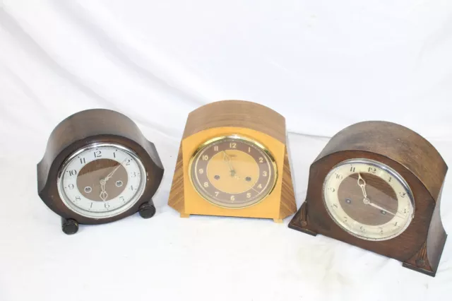 F x3 Antique/ Vintage Mantel Clocks inc Smiths Enfield Mechanical Chiming etc