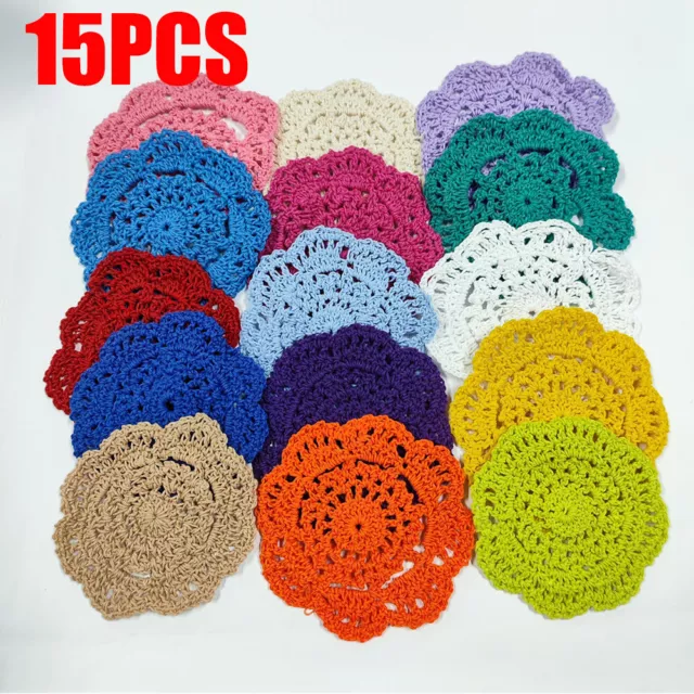 15Pcs/Lot Hand Crochet 4" Round Small Doilies Set Snowflake Floral Color Random