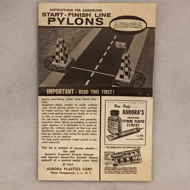 Vintage 1962 Aurora Plastics Co. Instructions For Start-Finish Line Pylons 2
