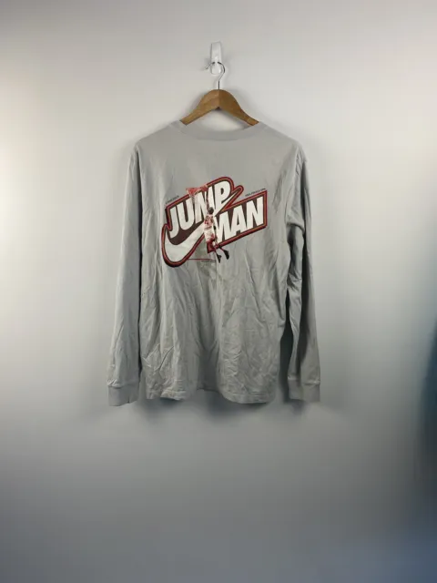 Michael Air Jordan Jump Man Large Logo Grey Tshirt Long Sleeve Size XL
