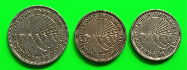 NICARAGUA 1952,1954,1965 Centavos coins- USED & Circulated-Refer to photos