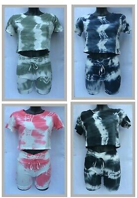 Ladies Girls Tie Dye shorts and Crop Top Set leisure holiday - Casual Hot pants