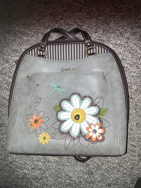 NEW Chala CONVERTIBLE Backpack Purse Shoulder Tote Bag DAISY Grey Gray