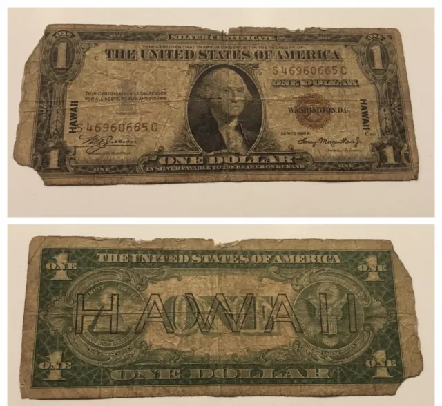 Vintage $1 Hawaii Brown Seal S-C Block One Dollar 1935-A Silver Certificate Bill