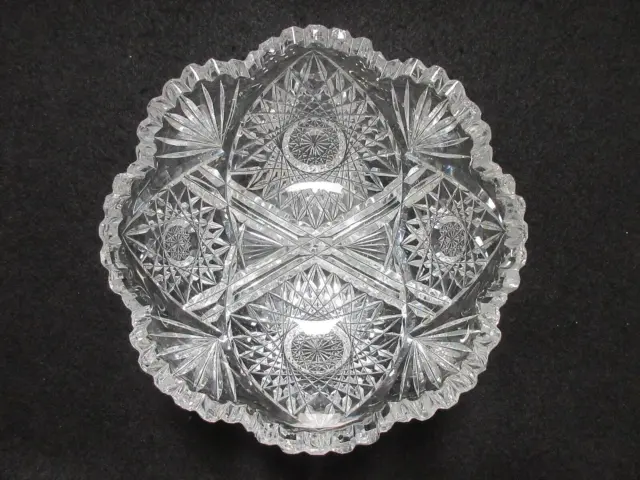 American Brilliant Cut Glass (ABP) 7” Hobstar & Fan Floral/Fruit Bowl