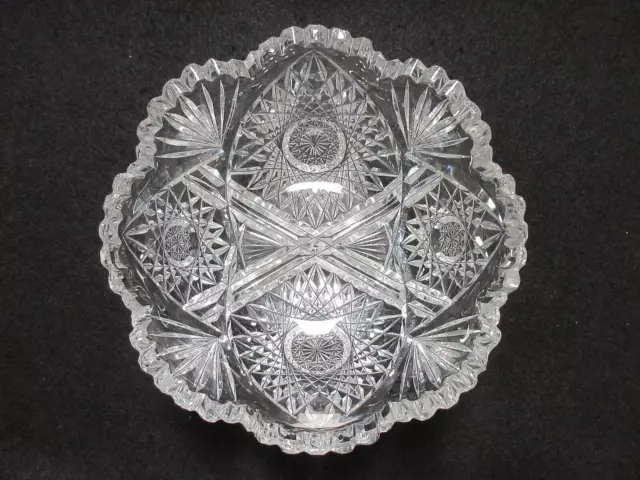 American Brilliant Cut Glass (ABP) 7” Hobstar & Fan Floral/Fruit Bowl