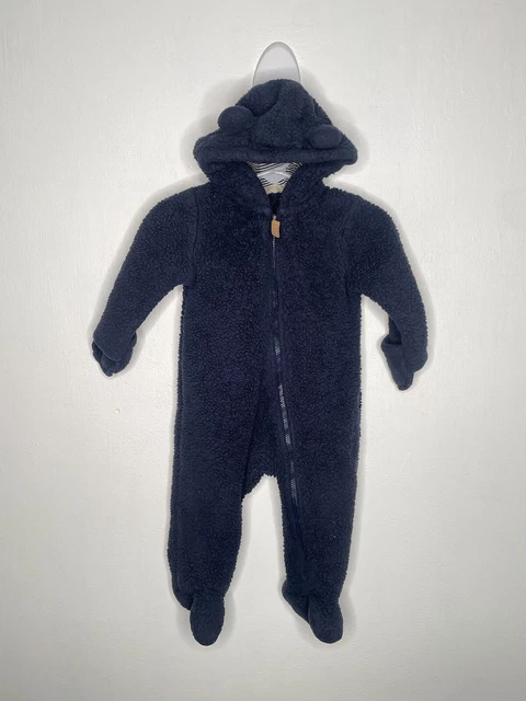 Carters Fleece Hooded Coverall Footie Baby Boys Size 6 Months Long Sleeve Ears