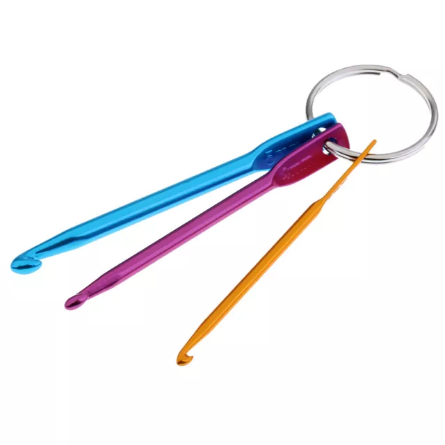 3x Colorful Mini Crochet Hooks Set / Key Chain / Knit Needles 3mm 4mm 5mm