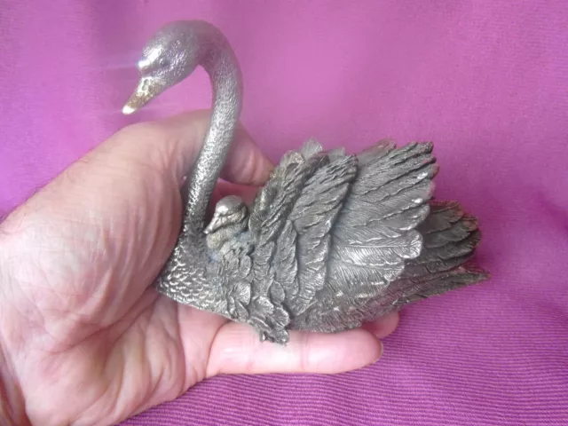 Sterling Silver Figure Of Swan & Chick By "Country Artists", Birmingham Hallmark 3