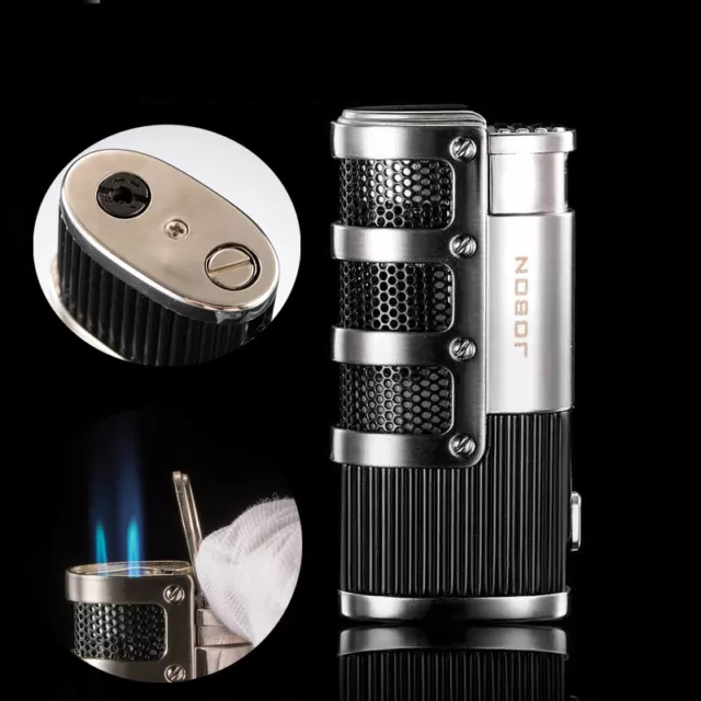 Windproof Cigar Cigarette Lighter 3 Jet Flame Torch with Punch Refillable Butane