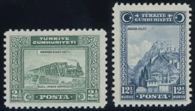 TÜRKEI 1929, 21/2 K. und 121/2 K. Freimarken, Falzrest, 2 Prachtwerte