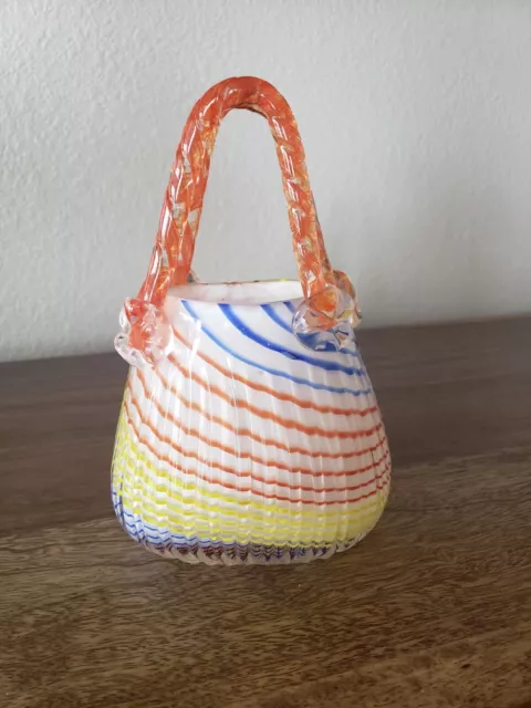 Vintage Murano style hand blown studio art glass purse-handbag-vase
