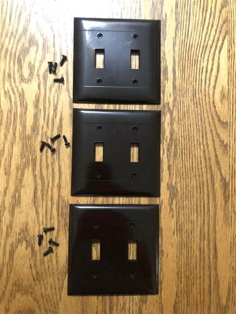 3- Vintage Sierra Wall Plate Double Switch Smooth W/2 Lines Brown Bakelite