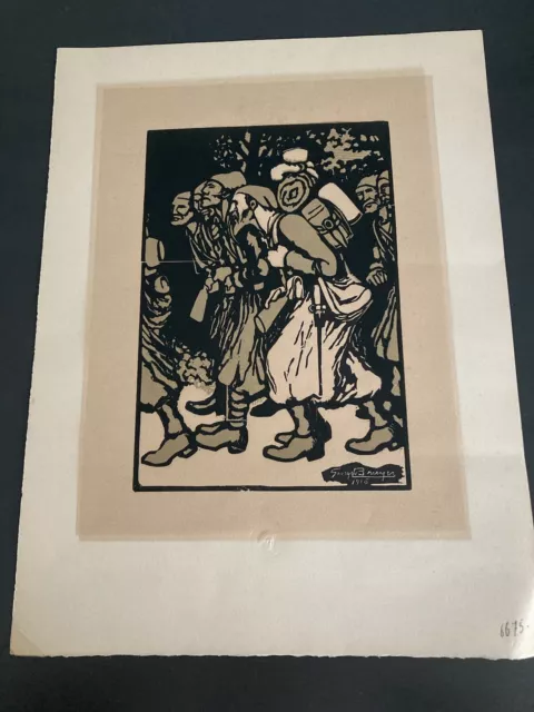 Arts and Crafts Woodblock Lithograph French Georges Bruyer Louvre Museum 1916