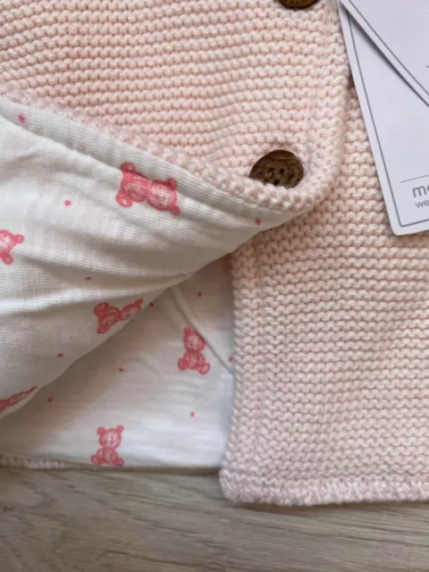 Nuevo con etiquetas Chaqueta de punto con capucha Mothercare Bebé Niños Niñas Azul Rosa Oso 2