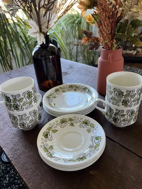 Broadhurst England Vintage Ironstone Hand Painted Kathy Winkle Tea Cup Set 12pc