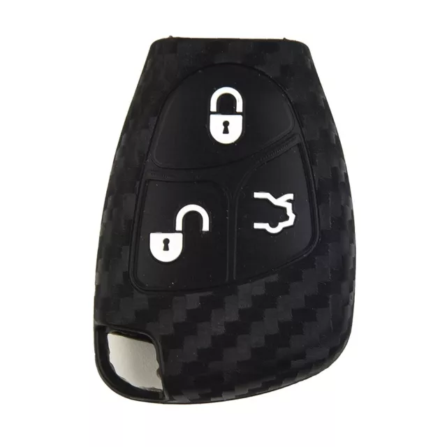 FIT FOR MERCEDES Carbon Fiber Smart Car Key Case Cover Fob Holder Black ...