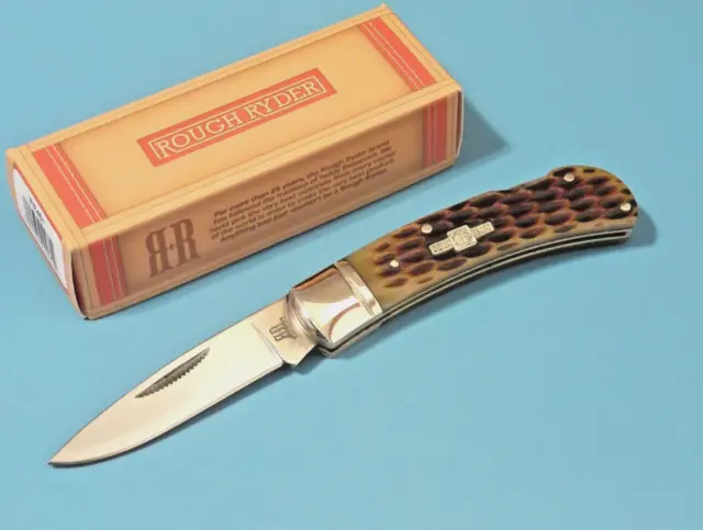 ROUGH RYDER RR461 Amber Jigged Bone Lockback folding pocket knife 3" closed NEW!