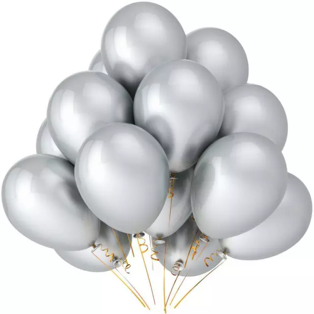 Metallic Latex Silver Balloons Birthday Wedding Anniversary Party Home DecorX5