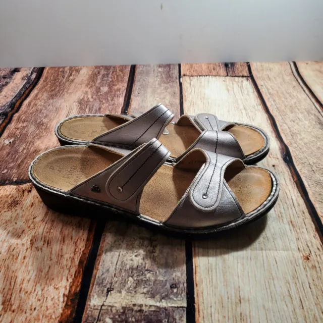 Finn Comfort Sandals 41 Women 10 Silver S Catalina Wedge Comfort Slides Slip On