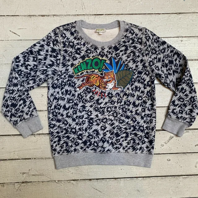 EUC Jungen KENZO Kinder Tiger Schwarz Grau Sweatshirt Pullover Größe 128 CM 8 Eu