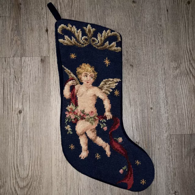 Vintage Victorian Angel Needlepoint Christmas Stocking Imperial Elegance Wool