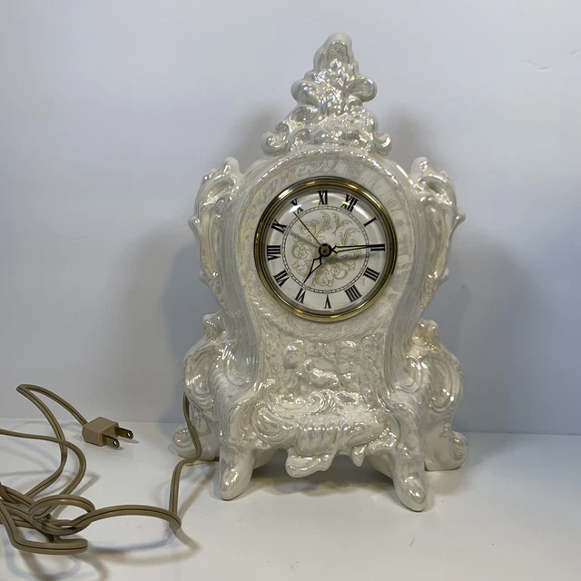 Vintage Lanshire Mantle Clock - Cream Irredescent - Working