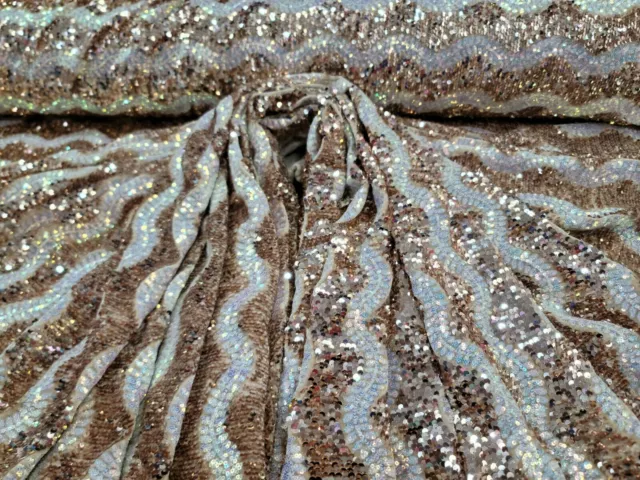 Ivory Sequin Embroidery On Stretch Velvet Spandex Fabric By The