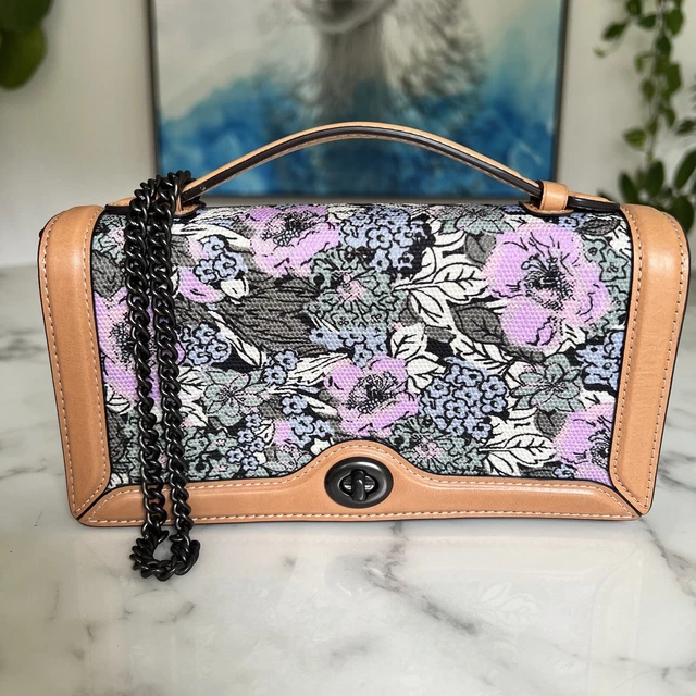 COACH CLUTCH CROSSBODY W Cross Stitch Floral Print Coated Canvas