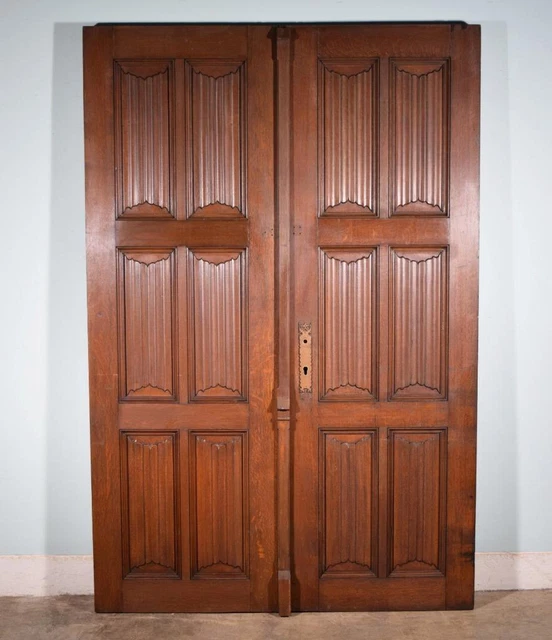 *Pair of Large 92" Tall French Gothic Antique Solid Oak Wood Doors Architectural