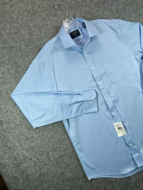 NWT Nordstrom Mens Shop Dress Shirt 16 34-35 Blue Trim Fit Non Iron Button A21 2