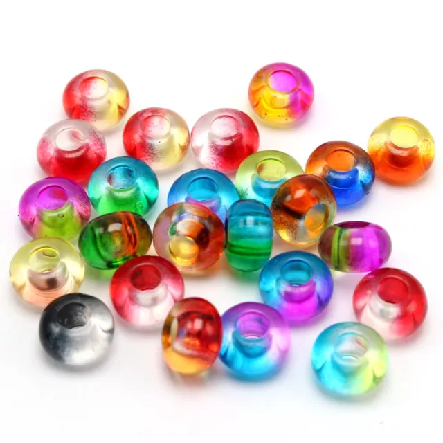 50 Mixed Two Colored Acrylic Rondelle Spacer Beads 14mm With Big Hole 5mm