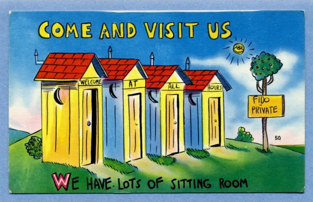 Postcard, Comic, Come and Visit Us , Row of Outhouses,  B-16