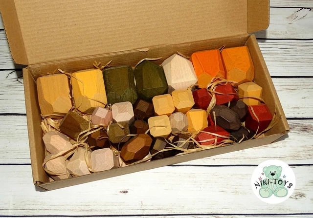 Montessori Spielzeug - 36 stk. Bunte Holzbausteine, Balancier Bauklötze