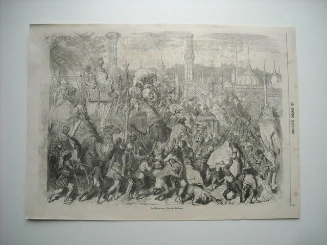 Gravure 1857. Inde. Le Moharrum, Fete Des Indiens A Pondichery. Par Gustave Dore