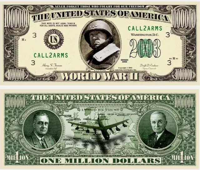 2nde Weltkrieg Geldschein Million Dollar US Sammlung Truman Roosevelt Patton