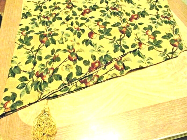 pair of tan valances apple pattern