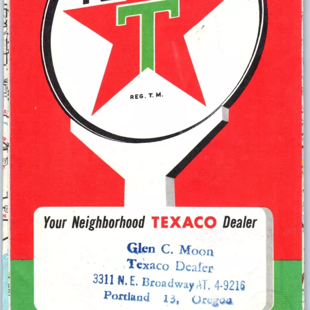 1957 Oregon Texaco Oil Road Map Gas Station Sign Dealer Portland OR Glen Moon 4C