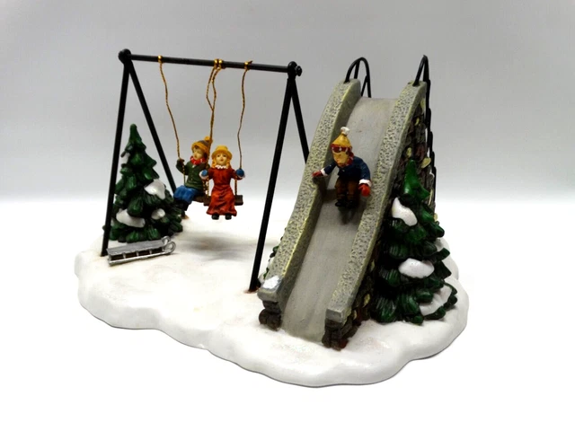 Vtg Victorian Village 2001 Edition Children w/Slide & Swing Christmas Decor EUC