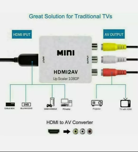 1080P Mini HD Converter Box HDMI to AV RCA CVBS Composite Video Audio Adapter US