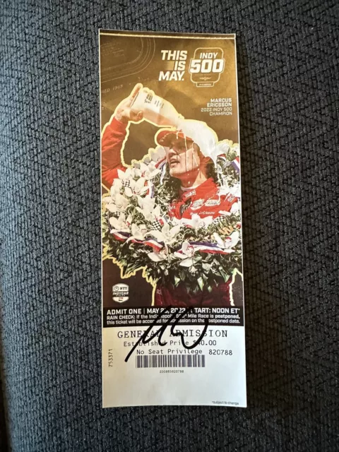 Marcus Ericsson 2022 Winner Signed Indianapolis Indy 500 Ticket 2023 Race Auto Marcus Ericsson 2022 Winner Signed Indianapolis Indy 500 Ticket 2023 Race Auto