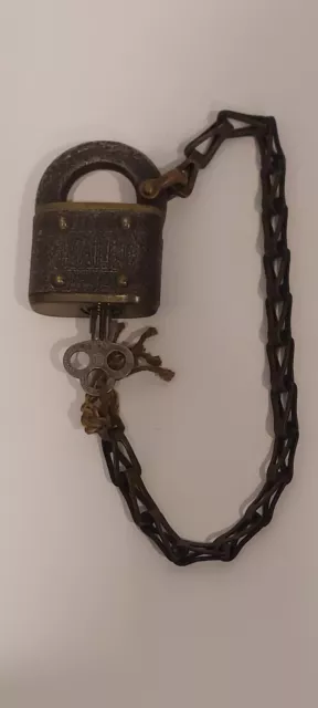 Antique Lock Yale & Towne Y & T Brass Padlock With Key