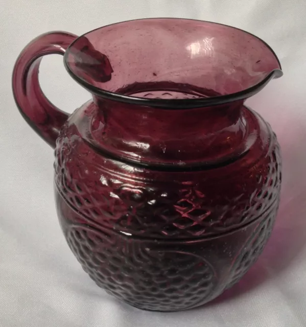 purple blown glass pomegranate jug pitcher 5 inch tall