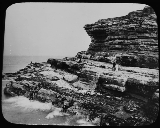 ANTIQUE Magic Lantern Slide ROCK STRATIFICATION YORKSHIRE C1910 PHOTO GEOLOGY