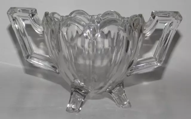 Clear Depression Glass Sugar Bowl Handled Tri Foot Scallop Rim c1930-40s Vintage