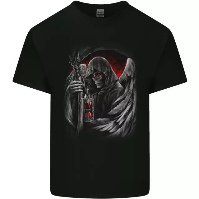Grim Reaper Biker Gothic Heavy Metal Skull Kids T-Shirt Childrens