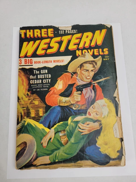 Three Western Novels Pulp Magazine May 1949 GGA Shooting Cover
