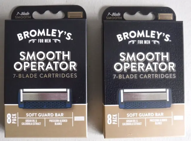 Lote de 2 - 8 piezas cartuchos de afeitadora Bromley's para hombre operador suave 7 hojas - NUEVOS