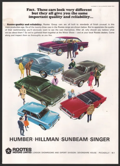 1965 UK Rootes Motors print ad Humber, Hillman, Sunbeam, Singer